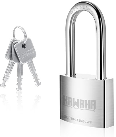 KAWAHA 41/40LKD-3SK Hochsicherheits-Vorhängeschloss aus Edelstahl mit langem Bügel von 40 mm (1-9/16 Zoll) mit Schlüssel für den Innen- und Außenbereich (beständig, rostfrei) (40 mm, L - 3