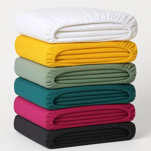 Drap Housse 140x190cmLot de 4 – Polycoton 57 Fils/cm² – Bonnet 25 cm – Anti-Plis – Entretien Facile – Matelas 2 Places