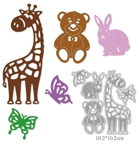 Silver Giraffe Rabbit Friends Animals Metal Cutting Dies for Card Making, Cut Stencils for DIY Scrapbooking Photo Album Paper Decorative Craft for Greeting Cards Invitation Birthday Gift，Die-Cutting