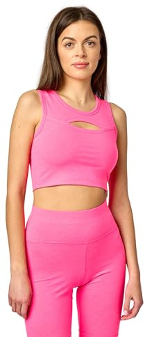 Bellivalini Top Deportivo Mujer Crop Top Neón para Gimnasio Yoga Fitness Correr con Escote en V BLV50-324 (Rosa, S)