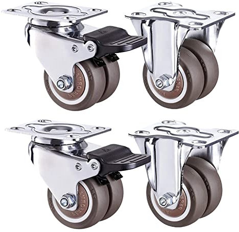 Bürorollen 50-mm-Doppelrad-Gummi-Lenkrolle (4 Stück/200 kg), Bockrolle, robuste Möbel-Lenkrolle mit Bremse, for Möbel-/Trolley-/Sofa-/Nachttischrollen