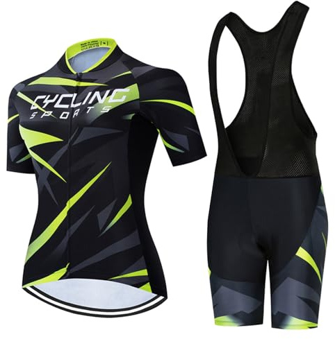 Conjunto Ropa Ciclismo Mujer Verano Traje Ciclista Bici MTB Manga Corta | Camiseta Ciclo y Culotte Tirantes Carretera con 19D Gel Acolchado,Completa Maillot Bicicleta Transpirable Secado Ráido