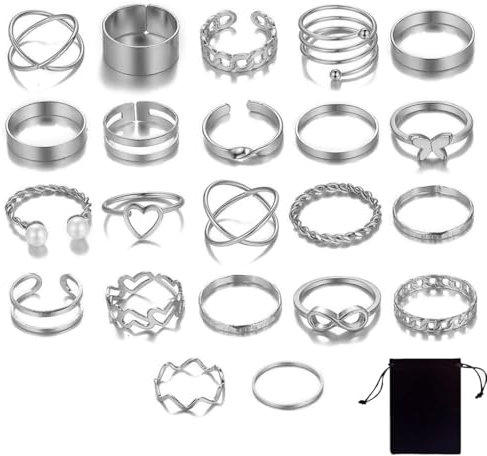 AIYVELU 22 Stück Bohemian Knuckle Rings,Damen Ring Sets Edelstahl Knuckles,Stackable Medium Ring Set,Fashion Simple Stackable Ring Set Silver,Suitable for Birthday Party,Prom etc.