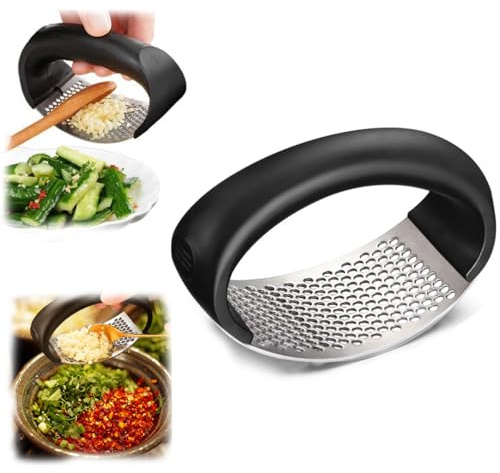 Garlic Press, Rocker Crusher Masher, Portable Manual High Performance Garlic Mincer, Garlic Chopper for Household Kitchen Appliances (Black)