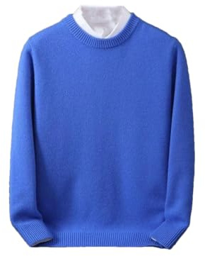 REHJJDFD Suéter casual de cachemira para hombre, cuello redondo, suéter de punto suelto para hombre, azul claro, 3XL