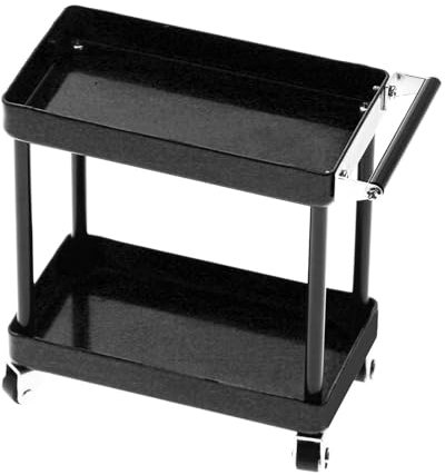 lvifloae Tools Trolley Kit Mini 2 Tier Tools Storage Trolley Model Car Accessories Mobile Workshop Garage Repair Rc Accessories for 1/8 1/10 1/12 1/16 Scale Model Large (Black)