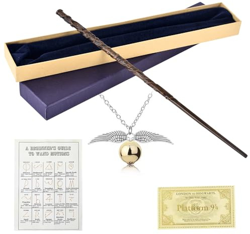 WDKXCN Hermine Granger, Zauberstab Hermine mit Stahlkern, 35 cm Stäbe aus Harz in einer Geschenkbox mit Zauberkarte, Ticket für Station und Halskette