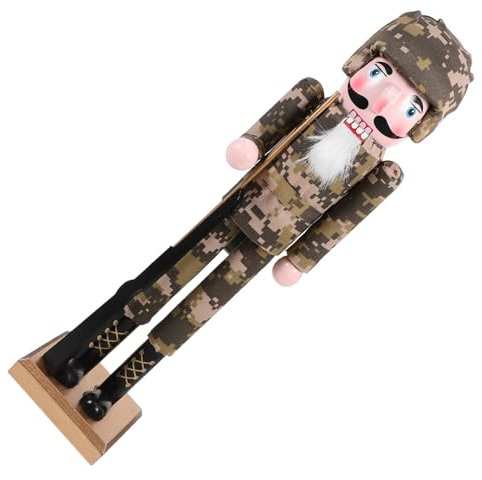 IMIKEYA 38cm/15inch Wooden Nutcracker Soldier Figures In Camouflage Uniform Christmas Nutcracker Ornament Desktop Large Traditional Nut for Xmas Festive Home Decoration