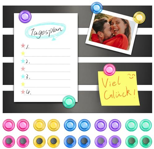 Suofuolef 4 Stück 30 x 3 cm Magnettafel Memotafel, Magnettafel Selbstklebend mit 20 Starke Farbe Magnete für Pinnwand, Fotowand, Dokumente und Kühlschrank