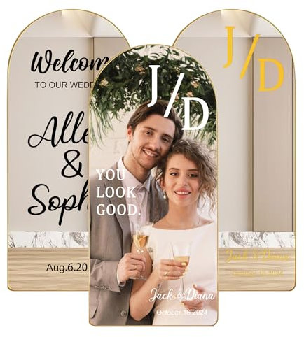 Autocollant miroir de mariage personnalisé Bienvenue sur notre panneau de mariage, autocollant vinyle personnalisé avec lettres des noms des mariés, Cadeau de mariage personnalisé