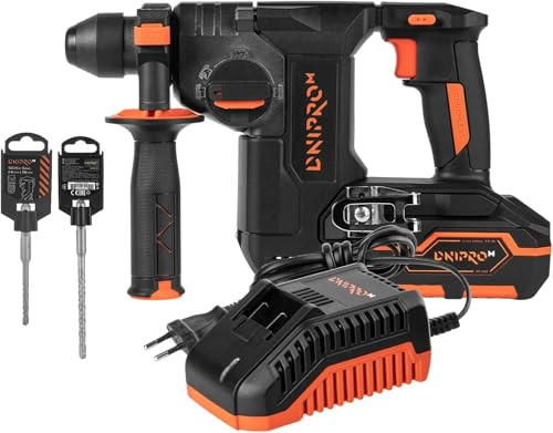 Dnipro-M Dnipro‑M Martillo perforador a batería 20V SDS Plus 2.5 Joule. 4800 BPM. Brushless sin escobillas. Incluye 1x batería 4Ah, Cargador, Broca SDS+ 6 mm y 8 mm. DHR-202BC ULTRA