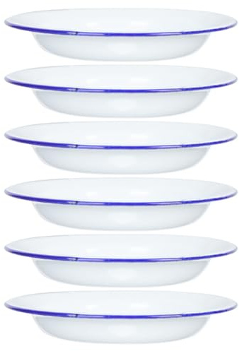ABOOFAN 6 Pack Vintage Enamel Plates 5.51In Round Enamelware Dishes with Rim for Fruit Salad Snacks and Bone Dish Use Stackable Camping Plates for Picnic Outdoor Dining and Kitchen Decoration