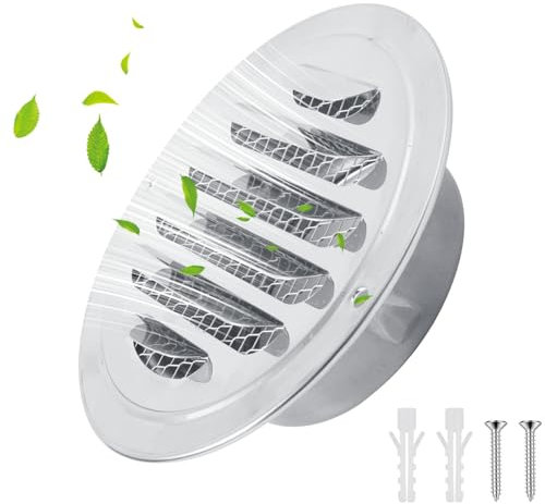 Griglia di ventilazione in acciaio inox 80mm con viti e tasselli Feritoie di protezione dalle intemperie con rete anti-insetto e fibbia Griglia di scarico aria tonda Avvitata(Adatto per fori Ø78-80mm)