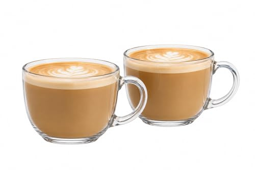 Cooke & Miller Glass Cappuccino Cups Set of 2 Clear Large Round Coffee Cup Drinking Mugs Coffee Glasses 400ml for Tea Latte Hot Chocolate Drinks Home Café, Dishwasher Safe