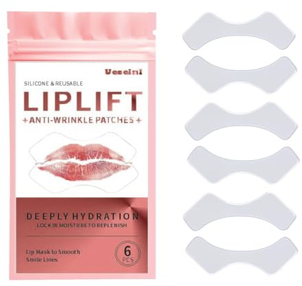 Ueseinl 6PCS Silicone Lip Lift Anti Wrinkle Patches, Resusable Lip Mask to Smooth Smile Lines, Silicone Sticker for Fine Lines & Around Mouth Area, Fast Acting Collagen Pad