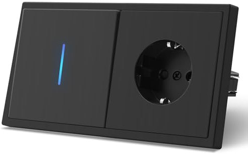 MVAVA Interruptor pared con Mate,Interruptores de luz con Garfio,Basculante Con Pilotitos LED,Fácil Instalación,Conectores de Resorte,1 Gang 1 Vía + Enchufe,150mm Negro