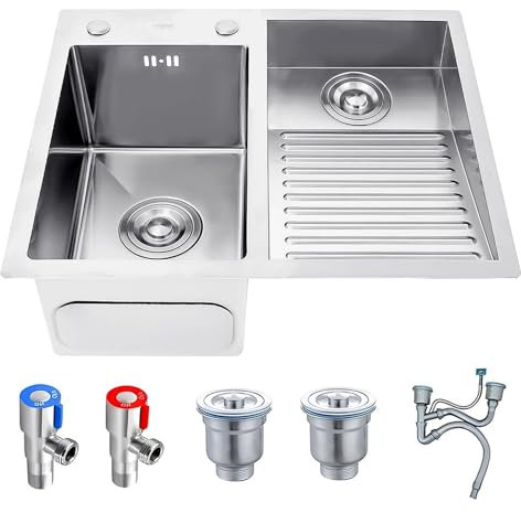 Grand Éviers De Buanderie, Avec Accessoires De Drainage, Bassin À Linge En Acier Inoxydable, Avec Planche À Laver, Bac À Linge À Double Cuve, Évier Utilitaire Au Sous-sol, Buanderie(B,60x48x22cm)