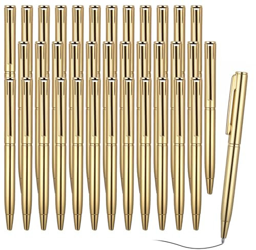 Tucnoeu 36pcs Kugelschreiber Gold, Biros Hochzeit, 1mm Kugelschreiber Einziehbare Schwarze Tinte Stifte für Hochzeit Business Office Studenten Lehrer