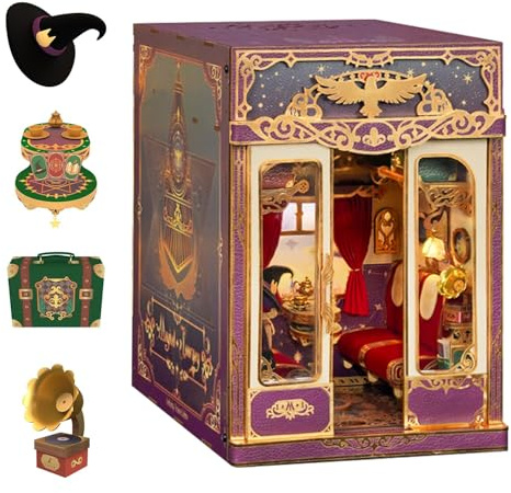 Tonecheer Kit Book Nook Scène Animée Cabine de Train Infini Puzzle 3D DIY Miniature Maisonnette en Bois pour Adultes avec Couvercle Anti-poussière（Voyage Enchanté）