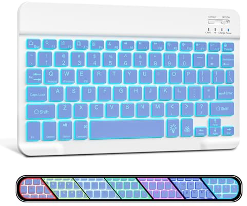Ultra-Slim Wireless Bluetooth Backlit Keyboard for iPad / Galaxy Tablets | 7 Colors Backlit Portable Rechargeable Keyboard for iPad Air/Pro/11th/10th/9th/8th/Mini/iOS Android Windows Deivces,Purple
