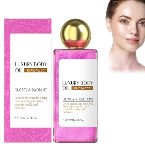 Olio Corpo Lucente Con Glitter | Idratante & Illuminante per Viso, Corpo E Capelli | Luminizer Liquido Con Scaglie Luccicanti | Formula Rapido Asciugatura | 90ml (Rosa) Skin Care Oil