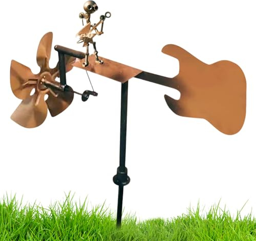 Handmade Metal Guitarist Windmill | 26.4in Guitarist Wind Spinners for Garden | Musician Figurines Kinetics Windmills Garden Ornament Outdoor | Rock Band Wind Sculptures Spinner for Gardens on Stake