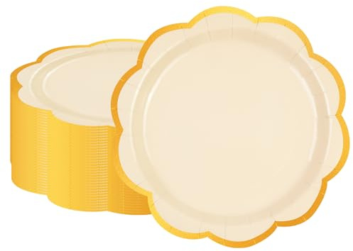 HFBOBP 50 pièces Assiette Jetable Festonnées 23cm, Blanc ivoire Assiettes en Carton Vaisselle Jetable Anniversaire pour Barbecue Anniversaire Fête Douche de bébé Mariages