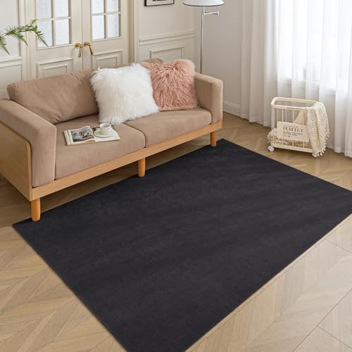 HARESLE Schwarz Kurzflor rutschfest Waschbar 140X200cm Teppich für Lounge | 5mm Dicke, Dünner Teppich, Maschinenwaschbar, für Wohnzimmer, Schlafzimmer, Kinderzimmer, Büro, Esszimmer
