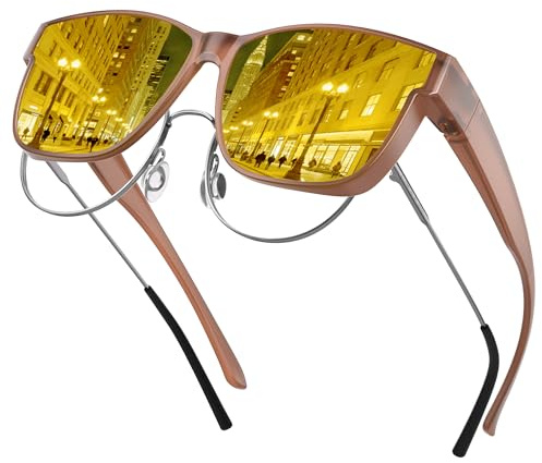 Night Driving Glasses-Anti Glare Polarised Yellow Lens for Men Women- -Wrap Around Over Prescription Glasses-Polarized HD Vision-UV400-Day Night Use-Suitable for Driving,Fishing,Runing,Cycling,brown
