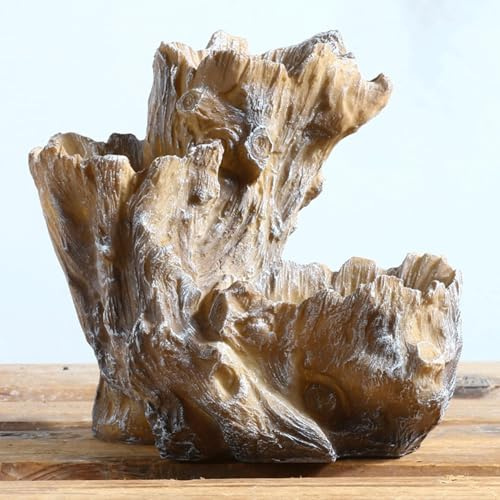 Wood Pots for Plants, Large Driftwood, Resin Stump Planter, Artificial Stump Appearance, Bonsai Style, Multi-Plant Display, Miniature Faux Flowerpot, Natural and Realistic Texture (Brown)
