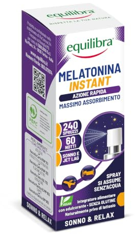 Equilibra Melatonina Liposomiale Spray, 240 Spruzzi, 60 Notti | Assorbimento Rapido, Riduce il Tempo per Prendere Sonno, per il Jet-Lag, Senza Glutine e Senza Lattosio, adatto ai vegani