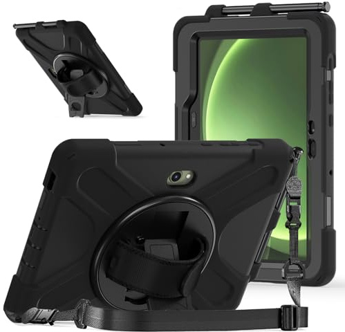 HUOLUNGJIN Custodia robusta compatibile con Samsung Galaxy Tab Active5 Pro / Active4Pro / Active Pro 10.1 Custodia in silicone con S-Pen Holder - Stand - Maniglia - Tracolla (nero)
