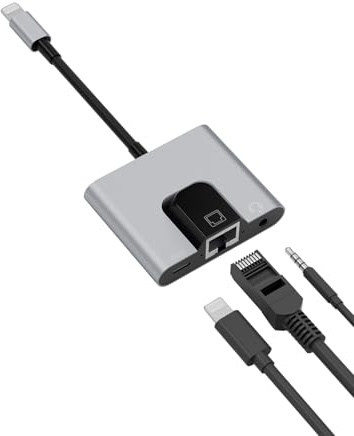 Adaptador Ethernet Lightning a RJ45, compatible con Internet con cable de hasta 10/100 Mbps, con puerto de carga Lightning y conector de audio de 3.5 mm, compatible con iPhone 14/13/12/11/iPad