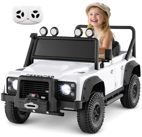 COSTWAY Elektrisk Barnbil 12V med Fjärrkontroll, Dubbla Styrlägen, LED-Strålkastare, Tuta, Musik, USB & MP3 - Säker Elbil för Pojkar & Flickor 3-8 År, Vit, Officiell Land Rover Mini Defender