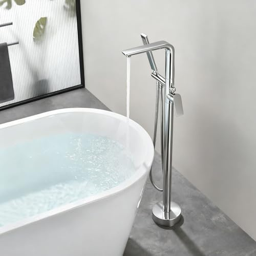 Freistehende Badewanne Armatur Chrom 2 Wasserauslass Wannenarmatur mit Brause Einhebelmischer Dusche G1/2