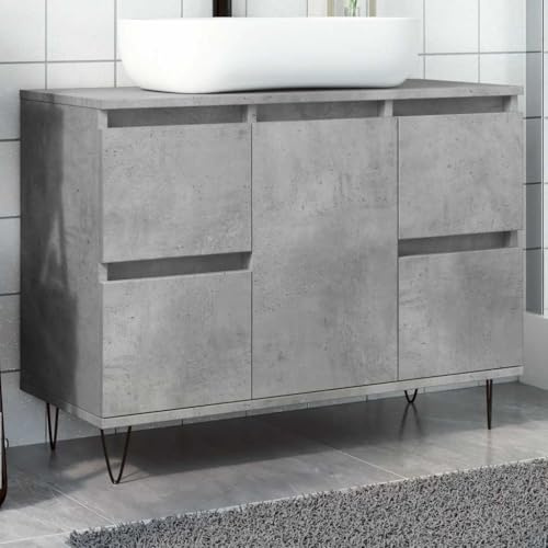 Mimdixy Armario para baño bajo lavabo, color gris hormigón, 80 x 33 x 60 cm, material de madera, armario para debajo del lavabo con cajones para debajo del lavabo, armario para debajo del lavabo