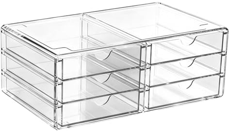 Chingcoo Kosmetik Organizer mit 6 Breiten Schubladen, Organizer Schminktisch, Schubladenbox für Schminktisch, Schlafzimmer, Badezimmer
