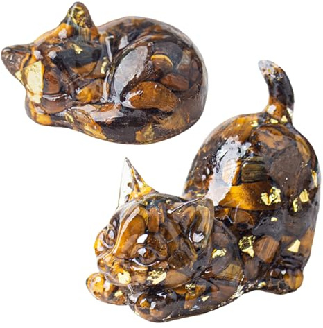 Amethyst Crystal Cat Figurine 2PCS, Hand-Carved Cute Cat Statue, Healing Crystal Cat Ornament, Healing Crystals Gifts for Cat Lovers Good Luck Decor for Home, Desk, Mini Lucky Crystals Cats Gifts (B)