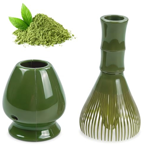 Matcha-visp med en plastikhållare för matchande Whisk Matcha Whisk hållbar tesil för Matcha Latte, teceremonin och varma drycker grön