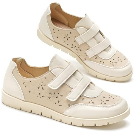 GLAMORA Zapatillas Mujer Caladas Zapatos Cómodos Cordones Elásticos Sin Atar Ligero Flexible Transpirable Suela Goma Antideslizante Confort Plantilla Acolchada Perforadas