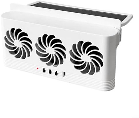 Glewi Ventilador de escape de coche alimentado por energía solar con 3 cabezales para ventilación de refrigeración, circulación de aire, eliminación de olores, tira de sellado ajustable, color negro