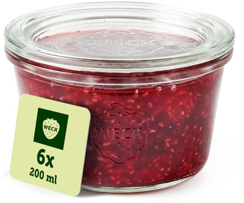 Weck Gläser 200ml Schalen– 6er Set mit Deckeln – Sturzform – robuste, stapelbare Dessertgläser, Einkoch- & Einmachgläser – klein – Weckglas ideal für Nachtisch | Glas mit Deckel | stabiles Glas zum Einkochen | ideal für Desserts | Made in Germany