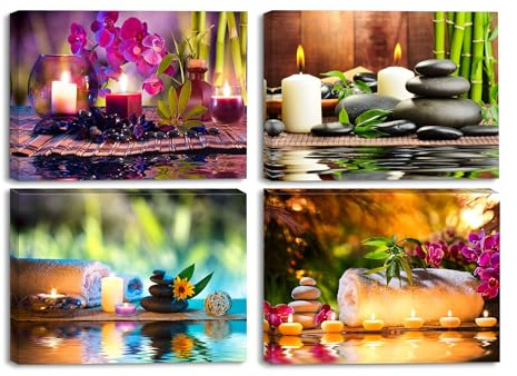 Piy Painting Wandbilder Entspannung Bilder und Kunstdrucke auf Leinwand wasserdichte Leinwandbild Ölgemälde Home Deko für SPA Yoga Zimmer Wohnzimmer Schlafimmer Küche Malerei 30x40 cm 4er Set