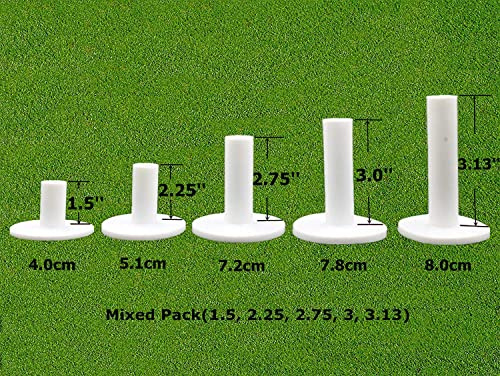 FINGER TEN Golf Tees Gummi Golf Tee Lang Kurz Range Golftees Wert Set of 5 Stück 80 76 70 57 38 mm, Flex Gemischte Größe oder 5 Gleiche Größe Für Driver Übungsmatte (Weiß, 5 Stück Alles 2.25'')