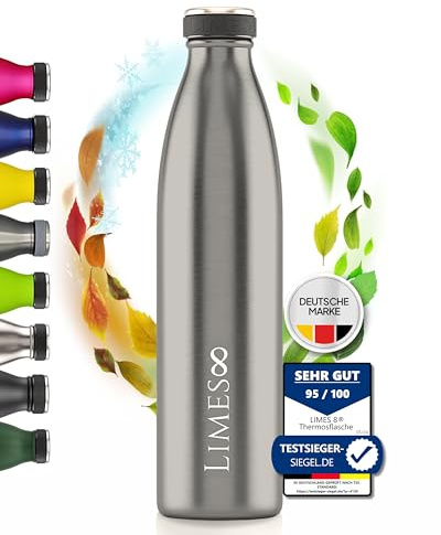 Limes 8 Thermosflasche Edelstahl 1L [HEIß & KALT] - 5-fach vakuumisolierte Trinkflasche - auslaufsichere & kohlensäuregeeignete Isolierflasche für Alltag, Sport & Outdoor (12h warm, 24h kalt)