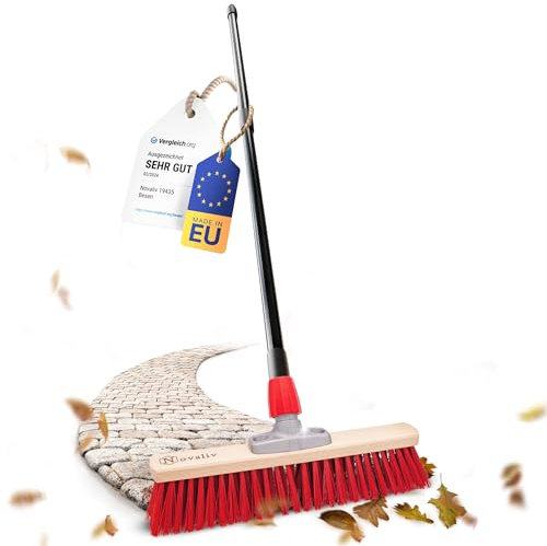 Novaliv Straßenbesen 50 cm I Besen mit Stiel ausziehbar I Elaston rot I Grob I Industriebesen Kehrbesen Gartenbesen Hofbesen