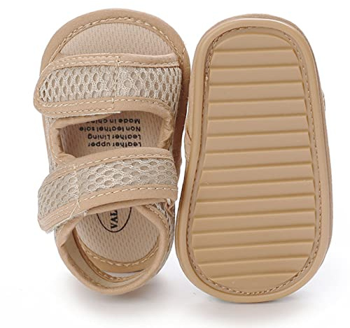 E-FAK Baby Boys Girls Summer Sandals Closed-Toe Non-Slip Rubber Sole Toddler Toddler First Walker Shoes(12-18 Months Toddler,01 Khaki)