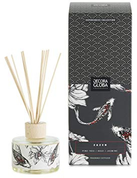 DECORAGLOBA - Ambientador Mikado, Difusor de Perfume - Fragancia ZAZEN - Aroma a Rosa, jazmín y Pino - Colección Japón Experience (250ml)