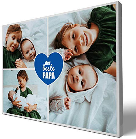 wandmotiv24 Leinwandbild 260 g/m ² - Foto-Collage mit 3 Fotos - Fotogeschenk - Geschenk für den Vater - Kunstdruck querformat 40x30cm (BxH) - der beste Papa - M0016
