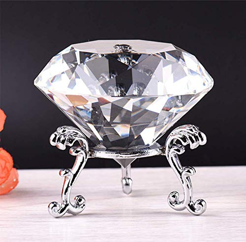 Lovetao Kristallglas-Diamant-Dekoration, facettiert, 60 mm, Juwelen-Briefbeschwerer, Hochzeitsgeschenk, Geschenk für Weihnachten, Thanksgiving (60 mm klarer Diamant mit silberfarbenem Sockel)
